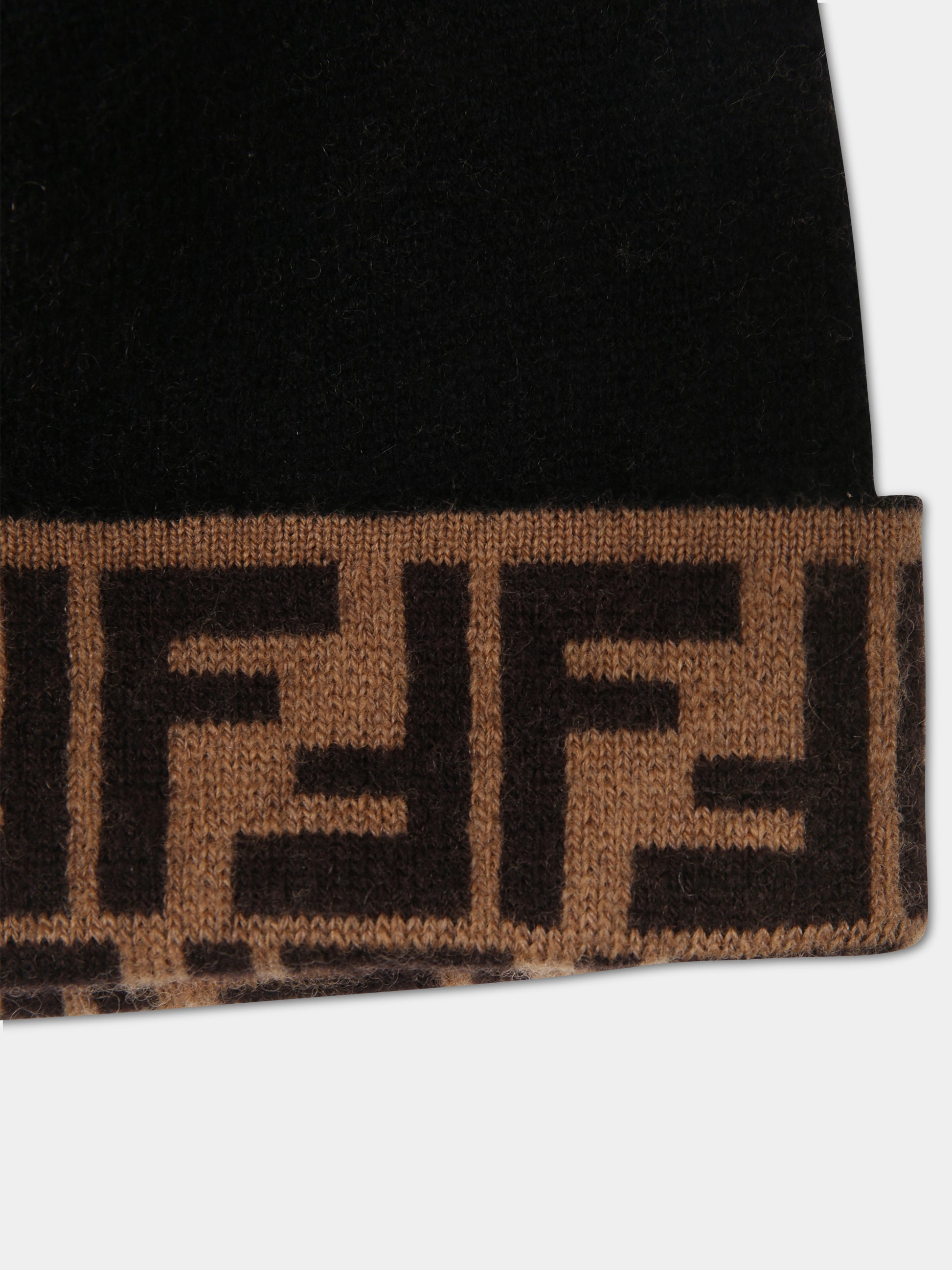 Berretto nero per bambini con doppia FF,Fendi Kids,JUP063 AO29 F1M0T
