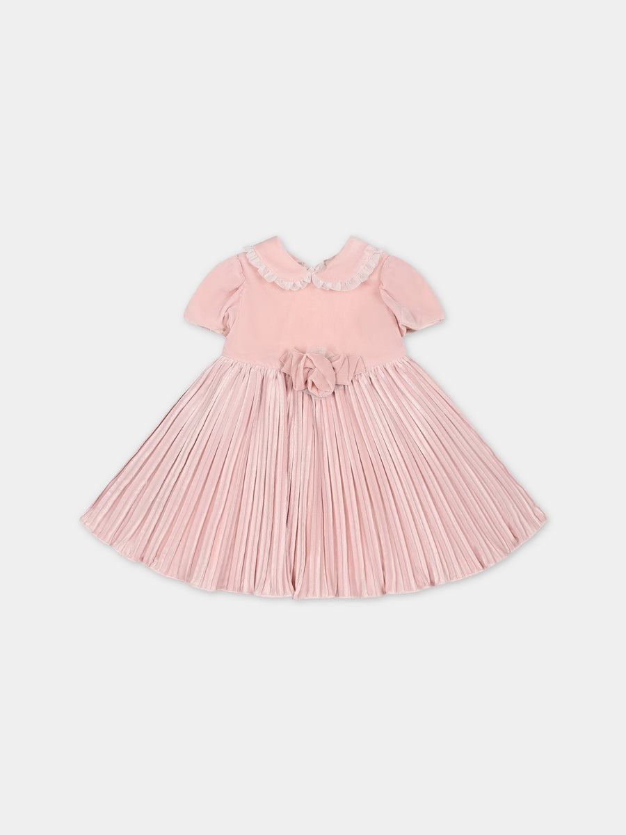 Vestito rosa per neonata con rosa,Monnalisa,73B902 2803 0092