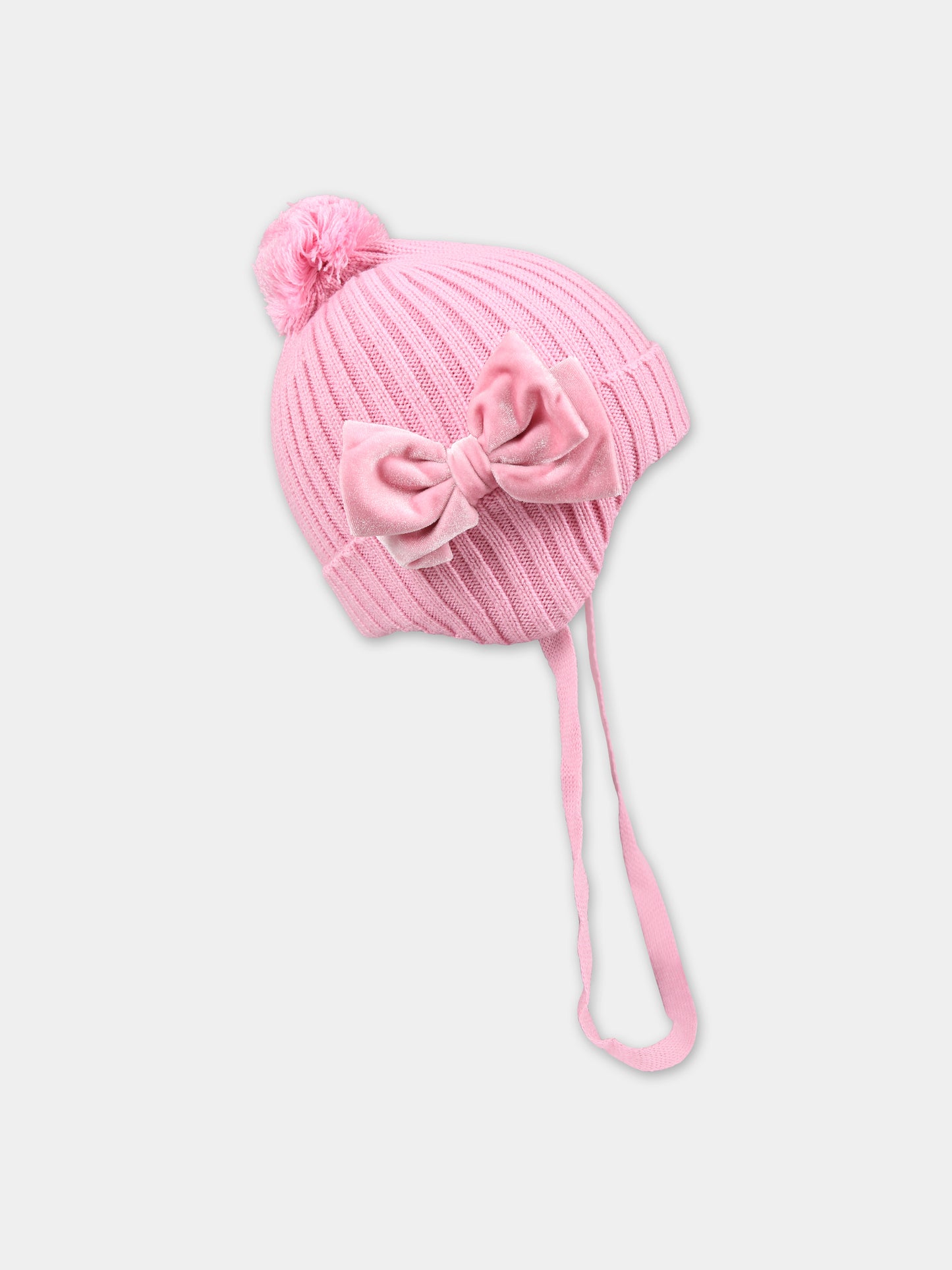 Berretto rosa per neonata con fiocchi,Monnalisa,37B000 2089 0091