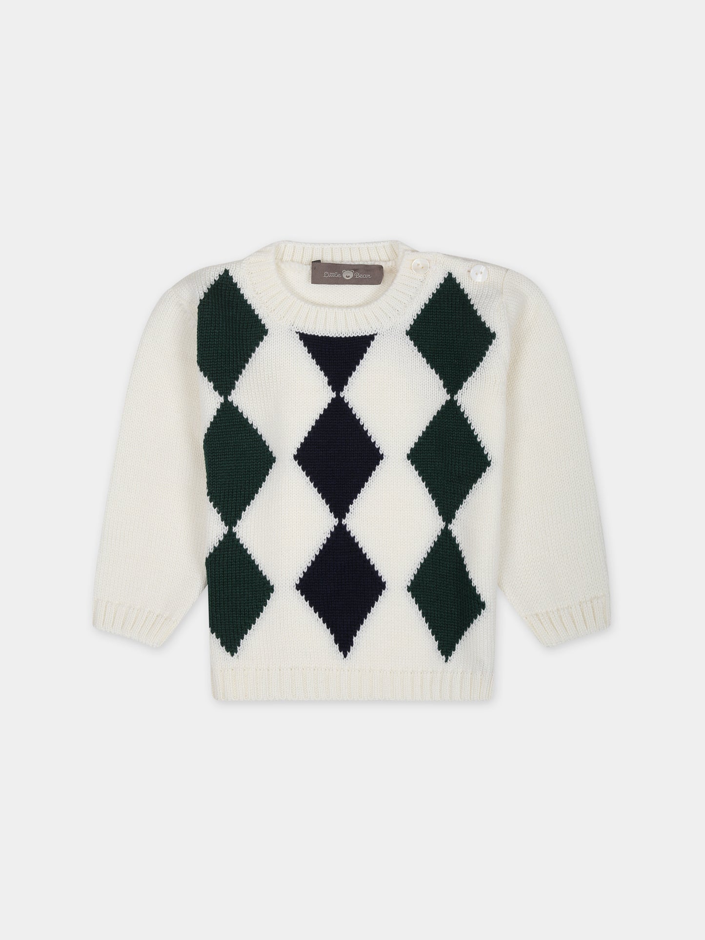 Maglione bianco per neonato con rombi,Little Bear,7154 LATTE