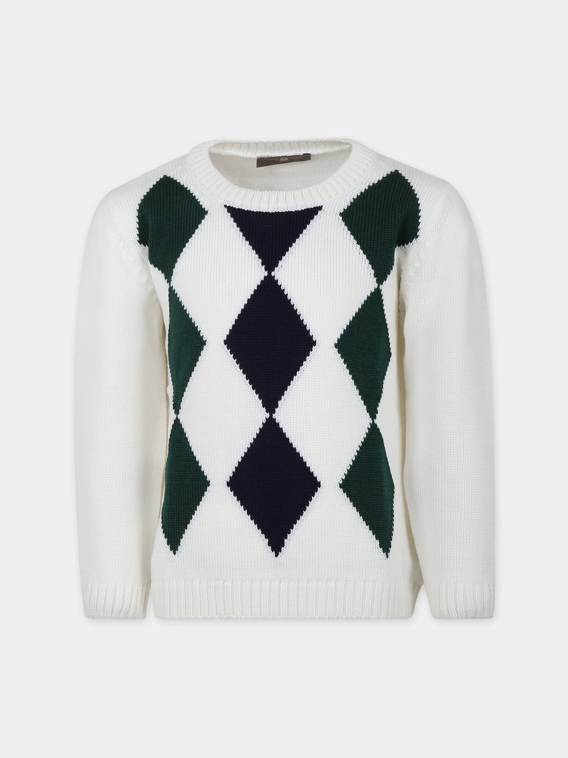 Maglione bianco per bambino con rombi,Little Bear,7154 LATTE