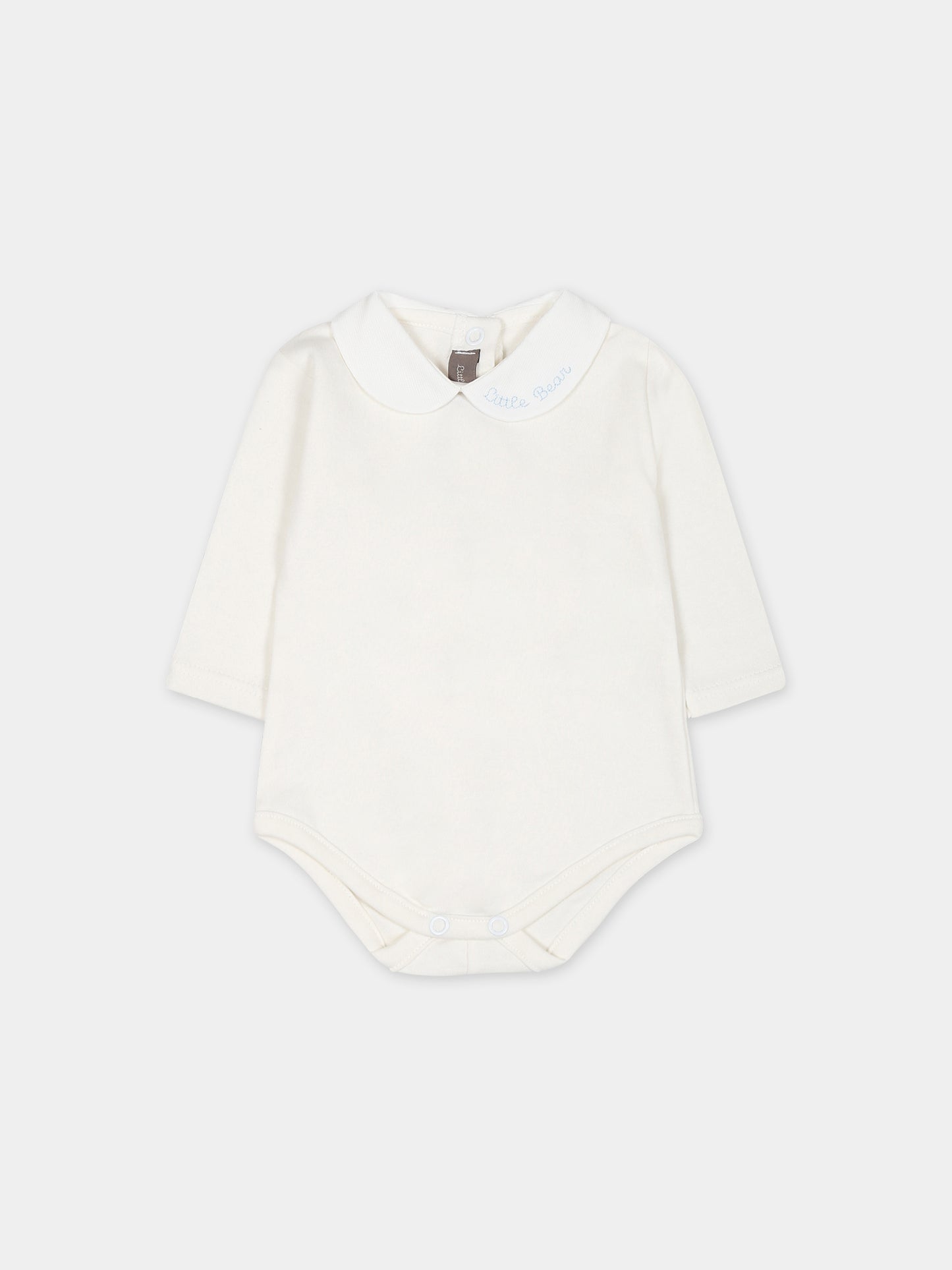 Body bianco per neonato con logo ricamato azzurro,Little Bear,5024 LATTE/CIELO