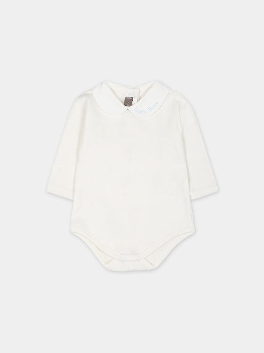 Body bianco per neonato con logo ricamato azzurro,Little Bear,5024 LATTE/CIELO