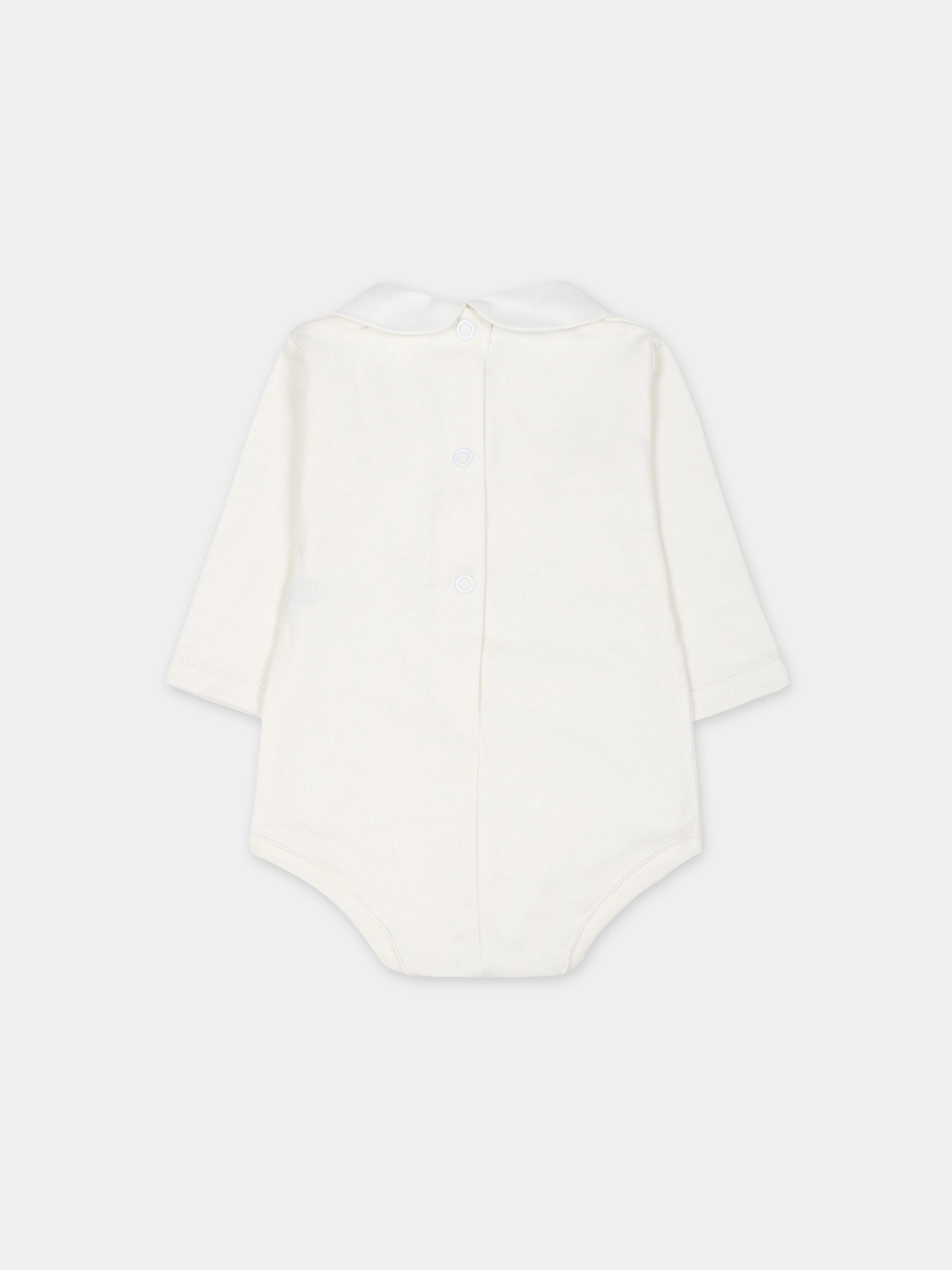 Body bianco per neonato con logo ricamato azzurro,Little Bear,5024 LATTE/CIELO