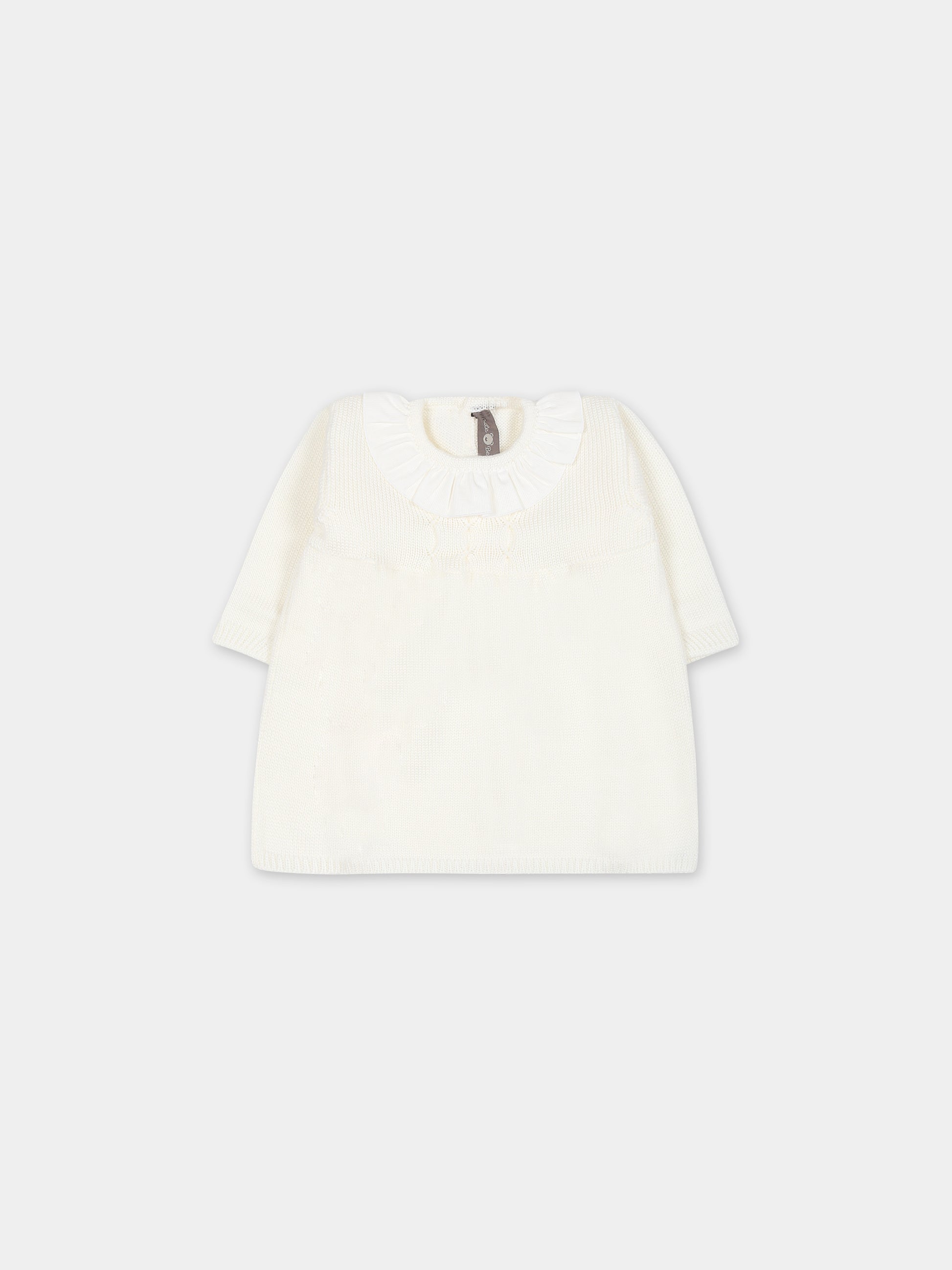 Vestito bianco per neonata con rouche,Little Bear,7004 LATTE/LATTE