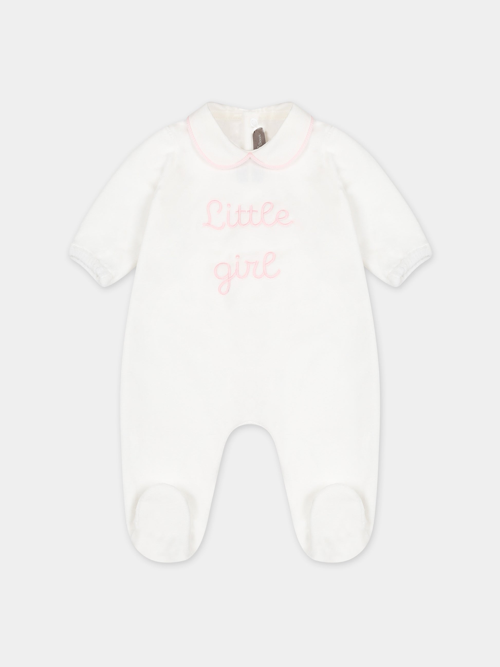 Tutina bianca per neonata con ricamo,Little Bear,7045 LATTE/ROSA