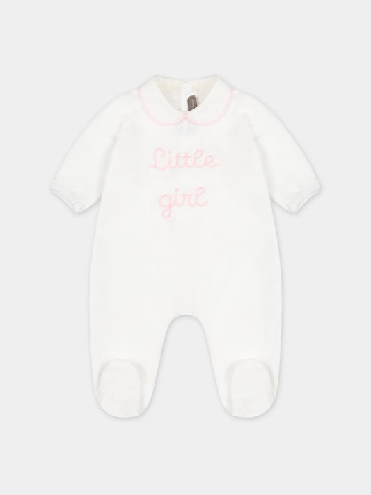 Tutina bianca per neonata con ricamo,Little Bear,7045 LATTE/ROSA