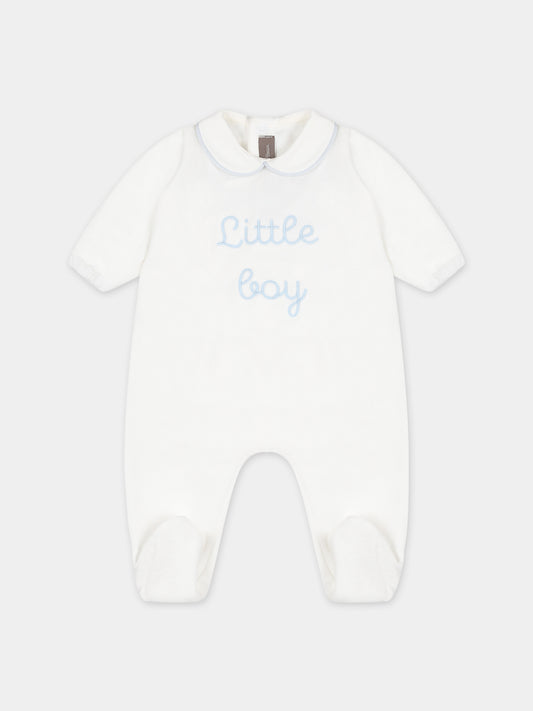 Tutina bianca per neonato con ricamo,Little Bear,7044 LATTE/CIELO