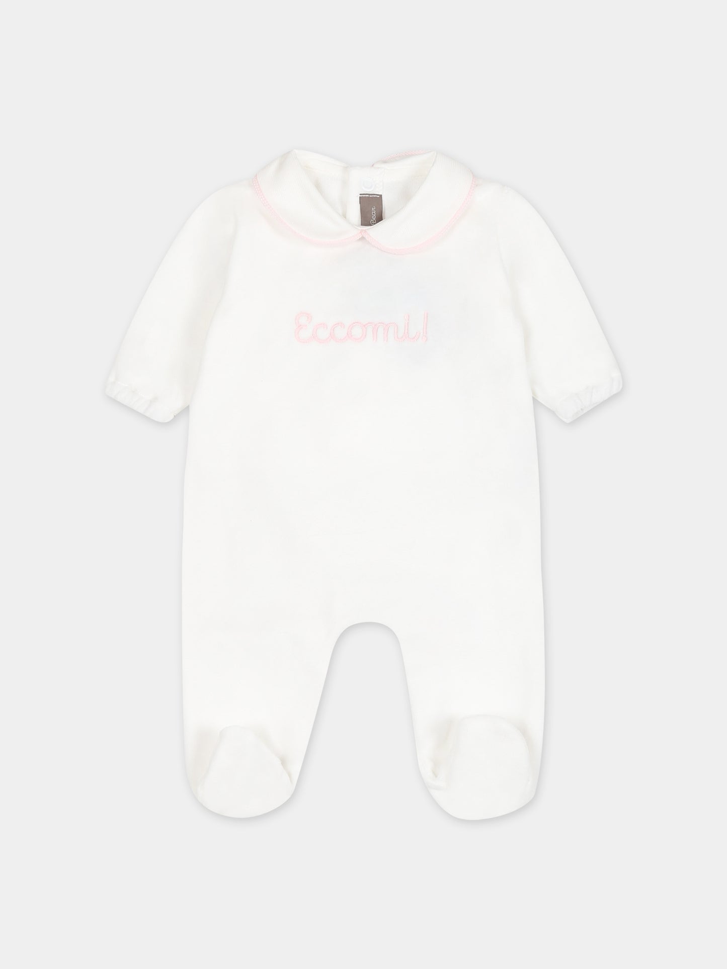 Tutina bianca per neonata con ricamo,Little Bear,7040 LATTE/ROSA