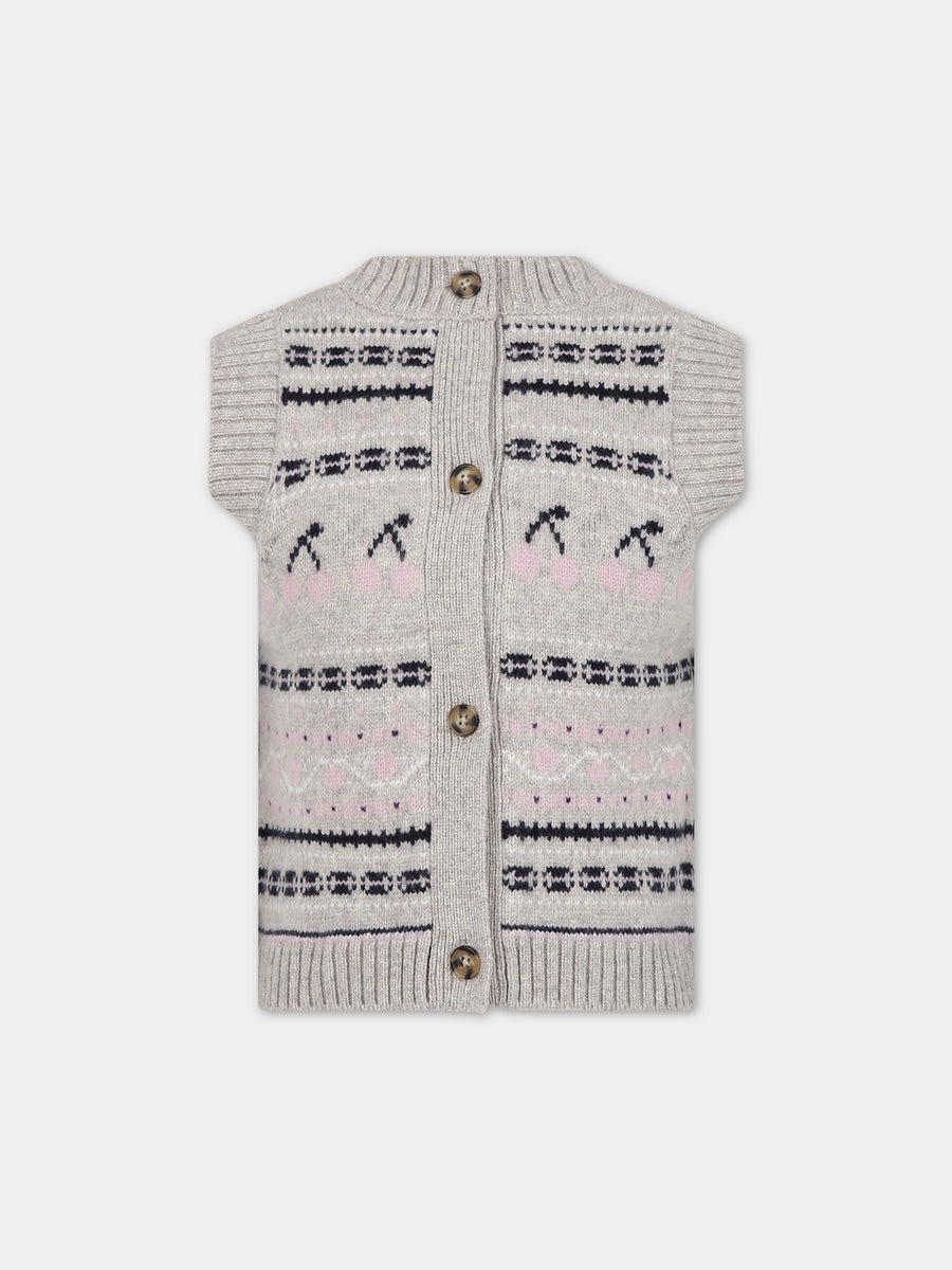 Gilet beige per bambina con ciliegie,Bonpoint,W03GJUK00027 992