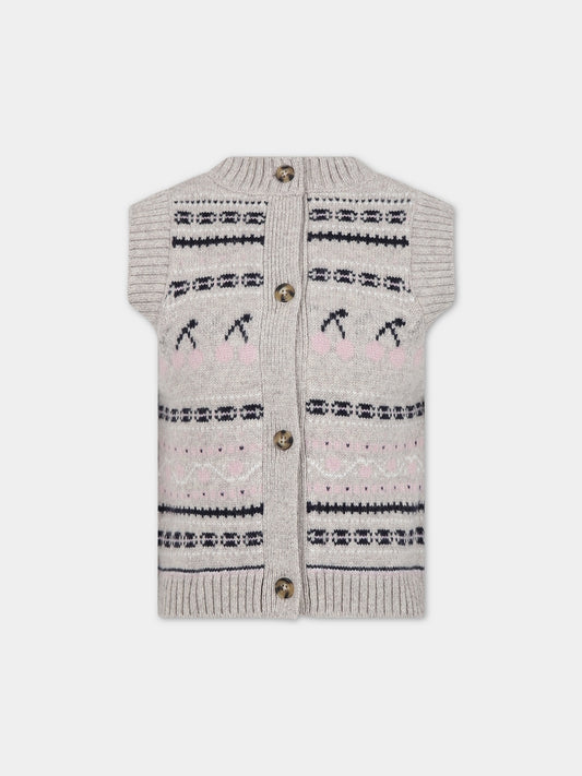 Gilet beige per bambina con ciliegie,Bonpoint,W03GJUK00027 992