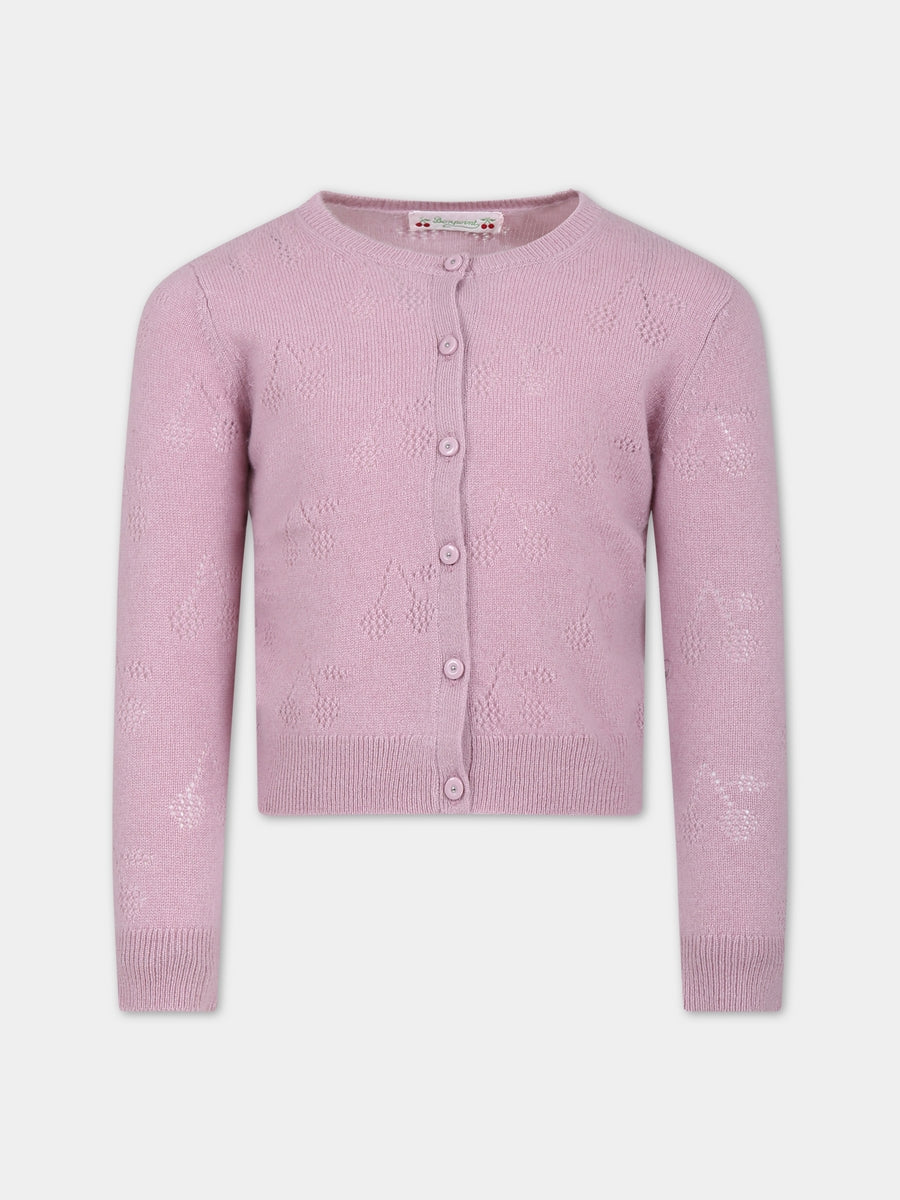 Cardigan rosa per bambina con ciliege,Bonpoint,W03GCAK00008 029C