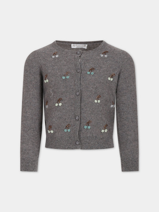 Cardigan grigio per bambina con ciliege,Bonpoint,W03GCAK00009 162B