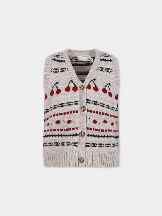 Gilet beige per bambina con ciliegie,Bonpoint,W03GCAK00014 992