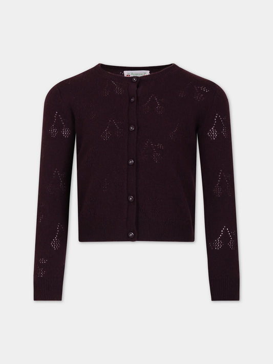 Cardigan bordaux per bambina con ciliege,Bonpoint,W03GCAK00022 053