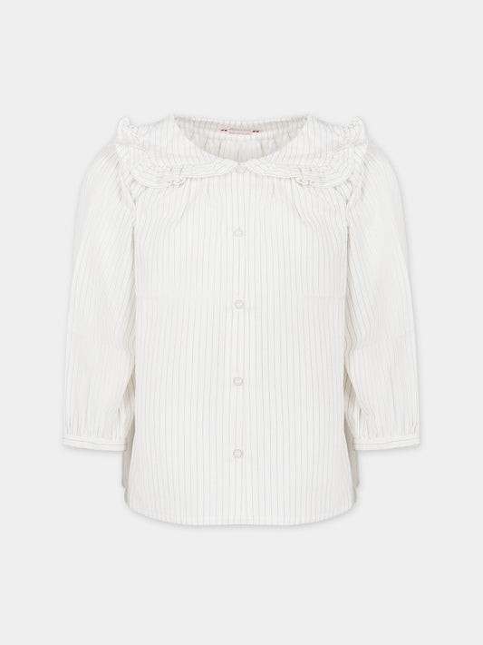 Camicia bianca per bambina a righe,Bonpoint,W03GBLW00002 203