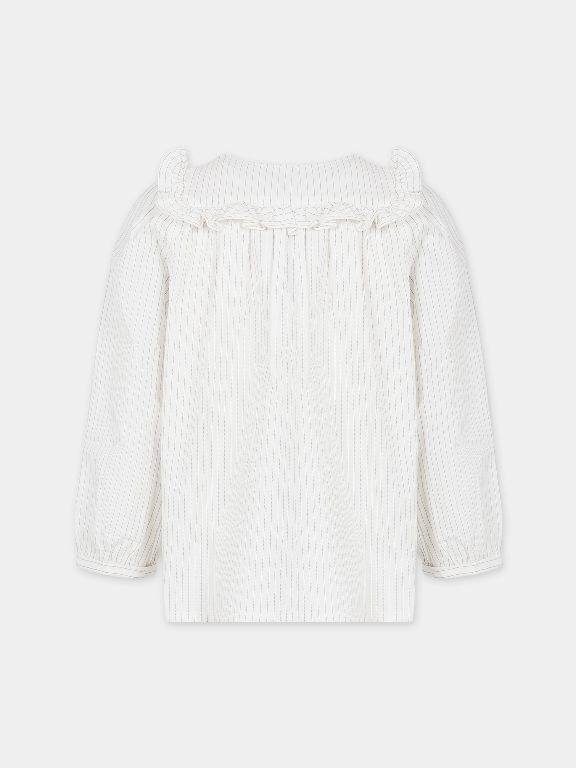 Camicia bianca per bambina a righe,Bonpoint,W03GBLW00002 203