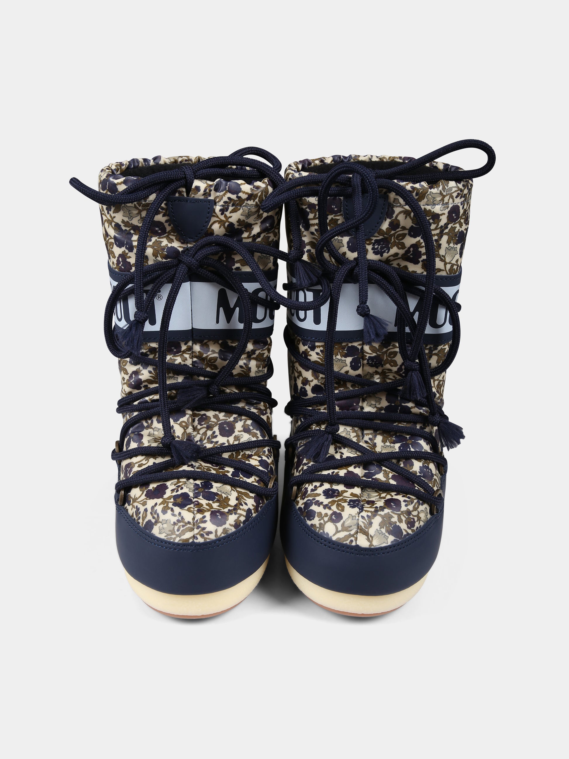 Stivali da neve beige per bambina con stampa floreale,Bonpoint,W03GBOW00001 560