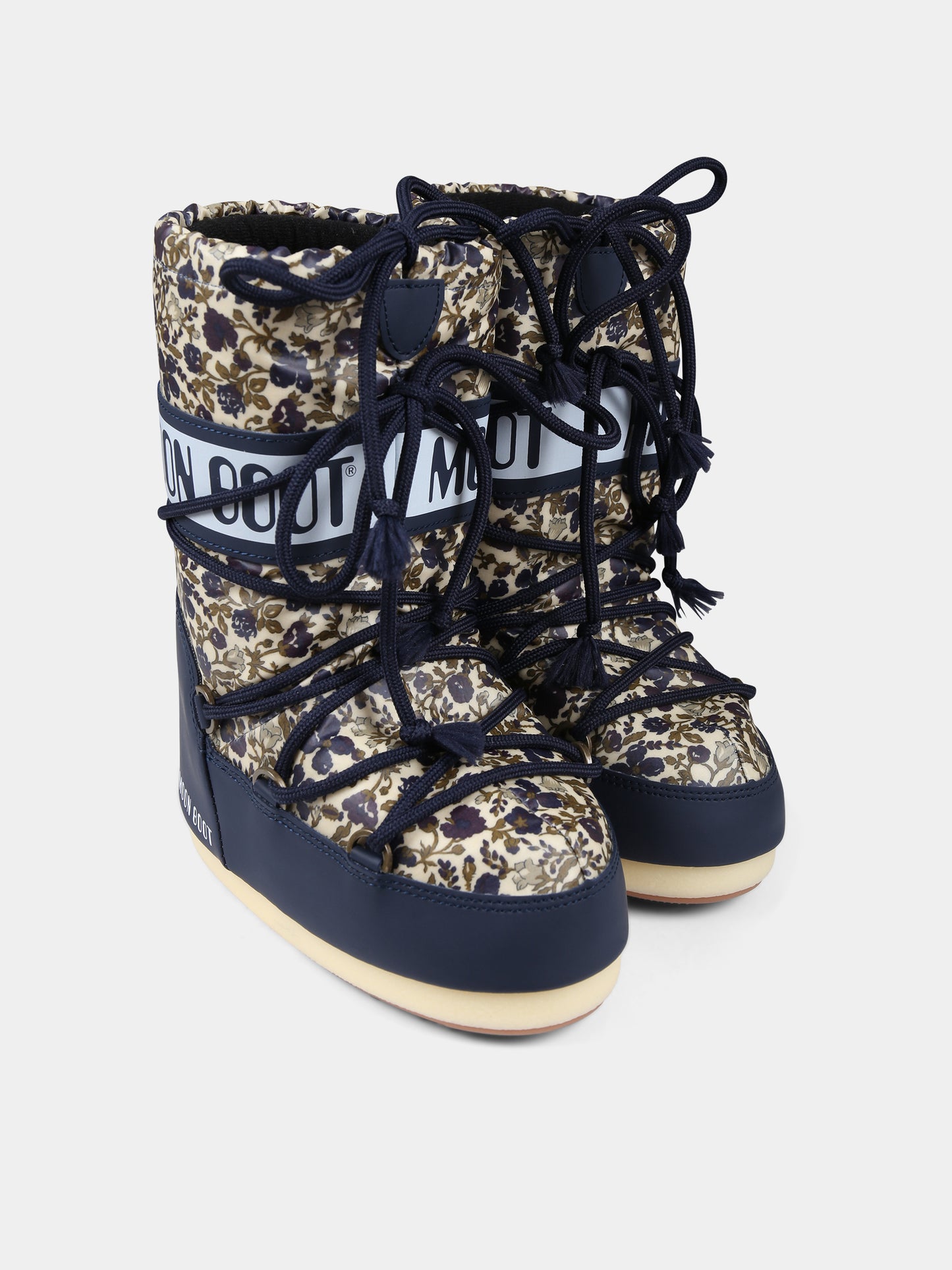 Stivali da neve beige per bambina con stampa floreale,Bonpoint,W03GBOW00001 560