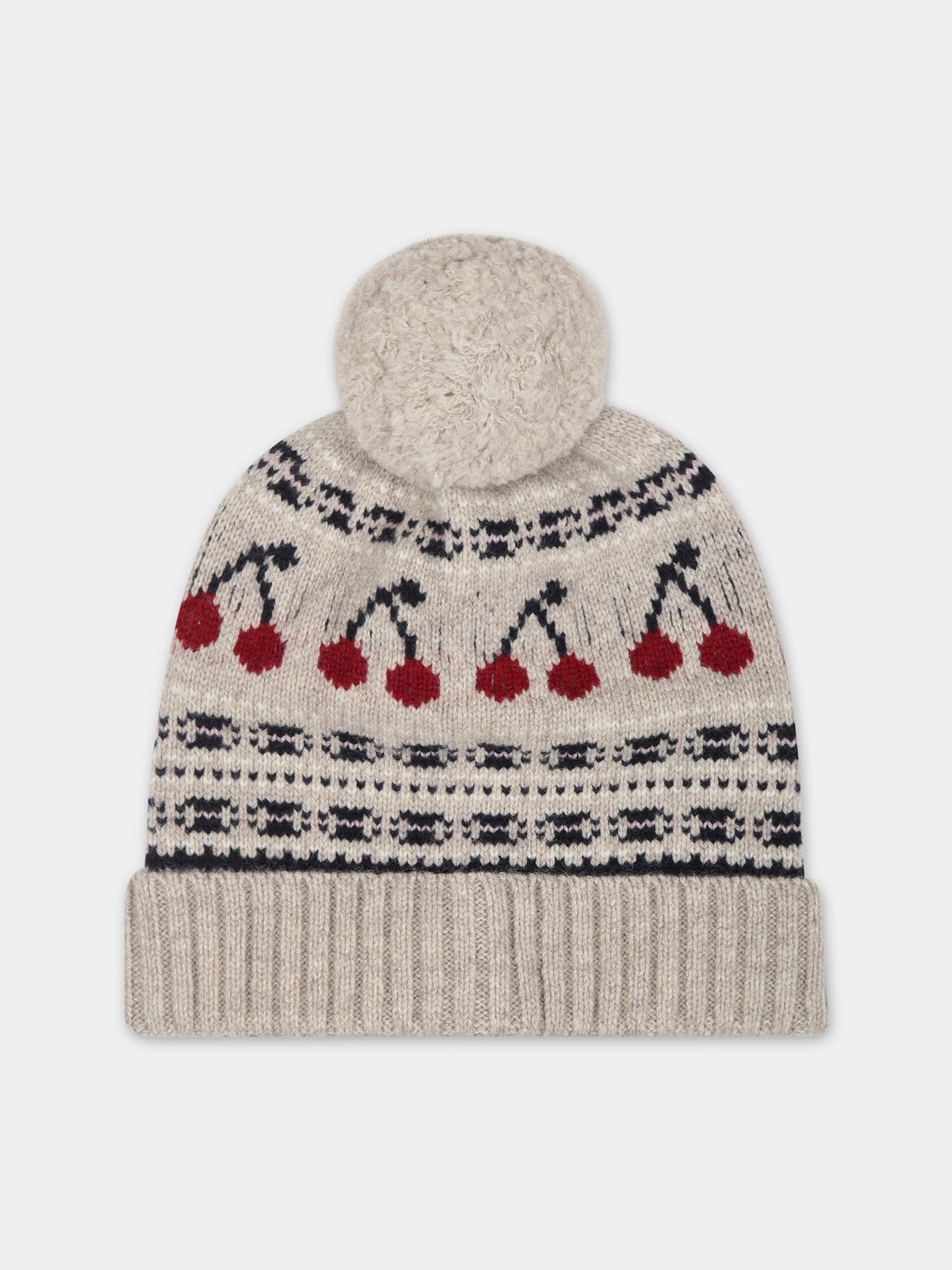 Beige hat for girl with cherries