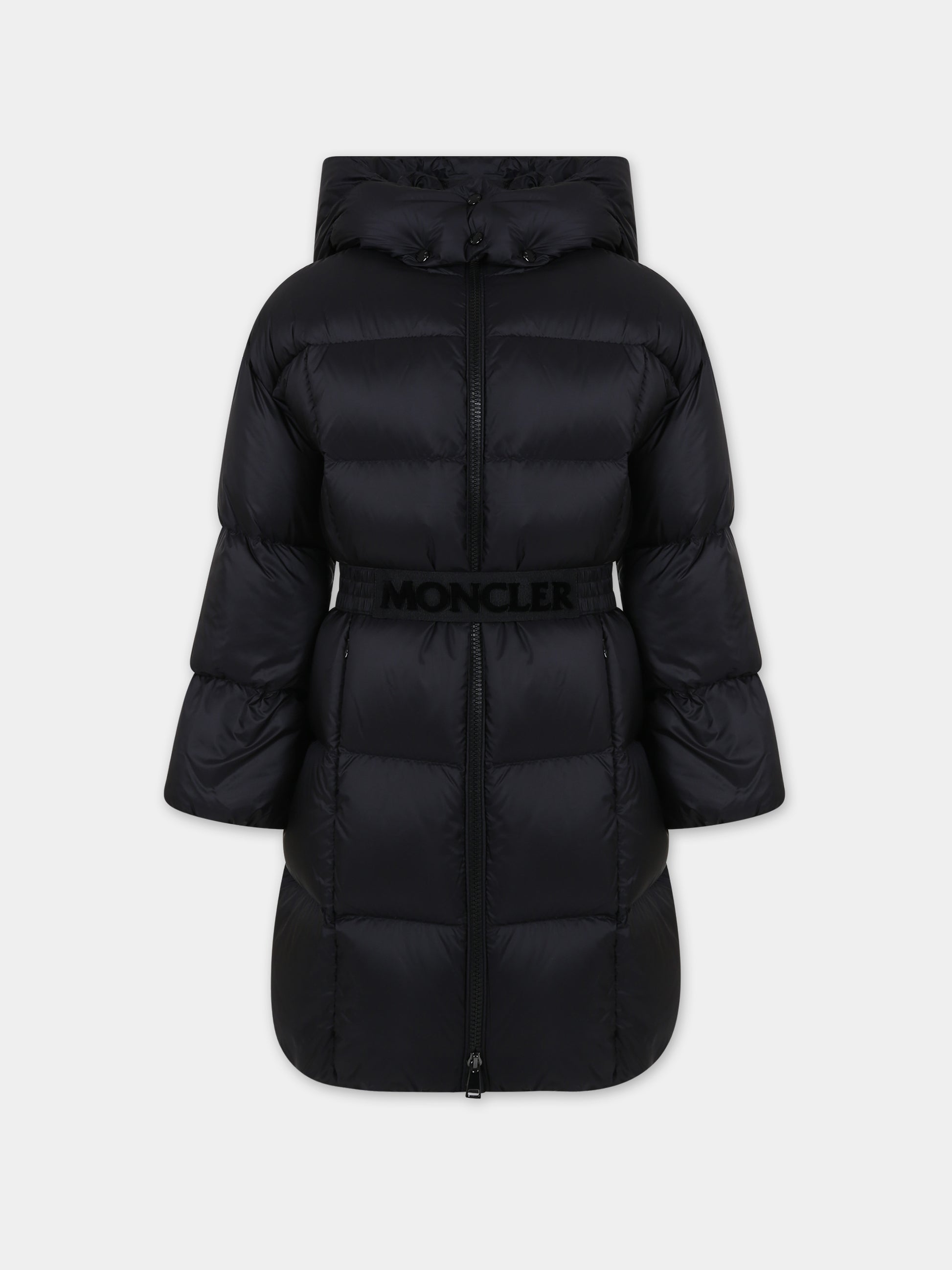 Piumino lungo Caille nero per bambina con logo,Moncler Kids,954 1C00020 595FE 999