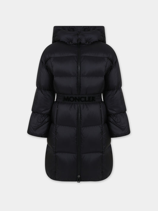 Piumino lungo Caille nero per bambina con logo,Moncler Kids,954 1C00020 595FE 999