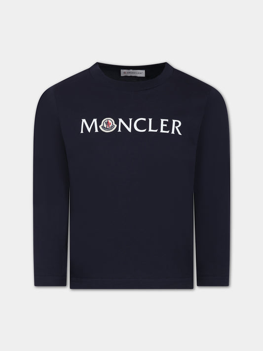 T-shirt blu per bambini con logo,Moncler Kids,954 8D00006 83907 778