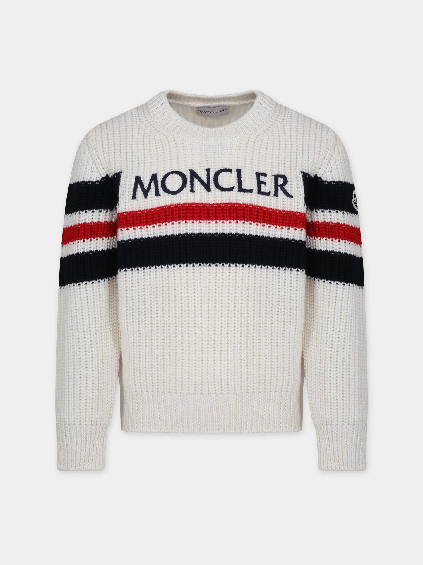 Ivory sweater for boy with logo,Moncler Kids,954 9C00006 M1131 F07