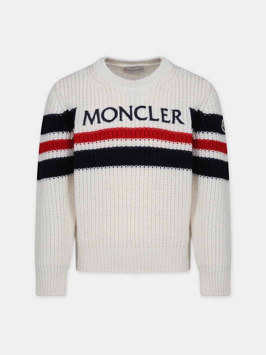 Ivory sweater for boy with logo,Moncler Kids,954 9C00006 M1131 F07