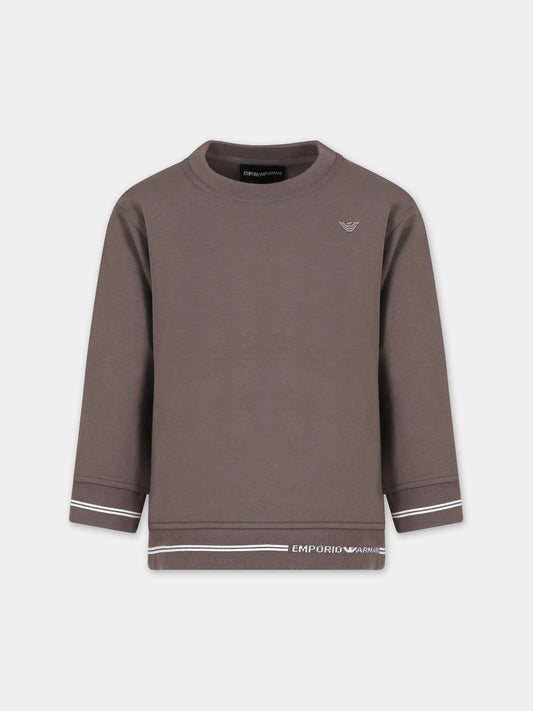 Felpa marrone per bambino con aquilotto e logo,Armani Junior,6R4MF2 1JHSZ 0488