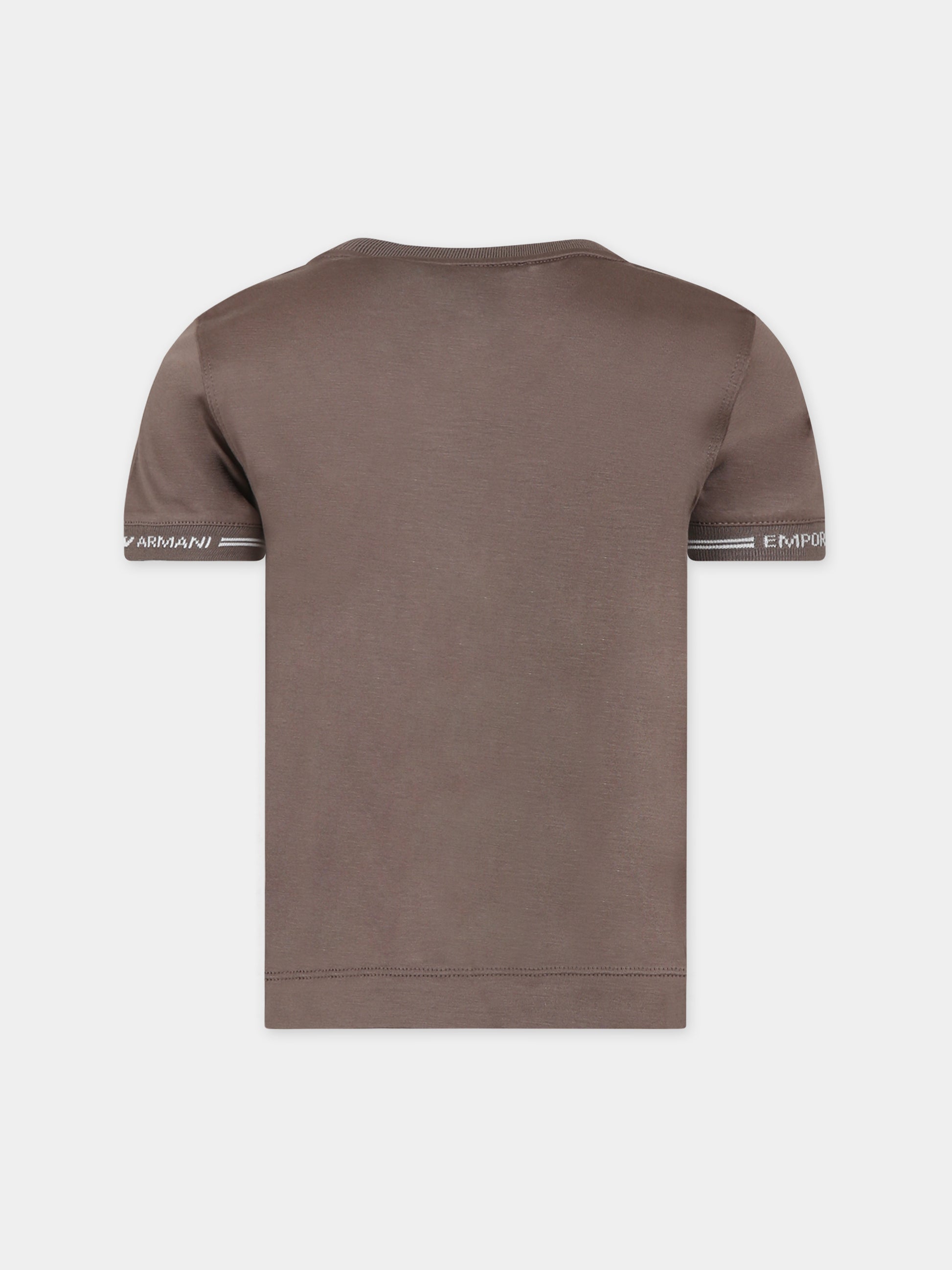 T-shirt marrone per bambino con aquilotto e logo,Armani Junior,6R4T87 1JUVZ 0488