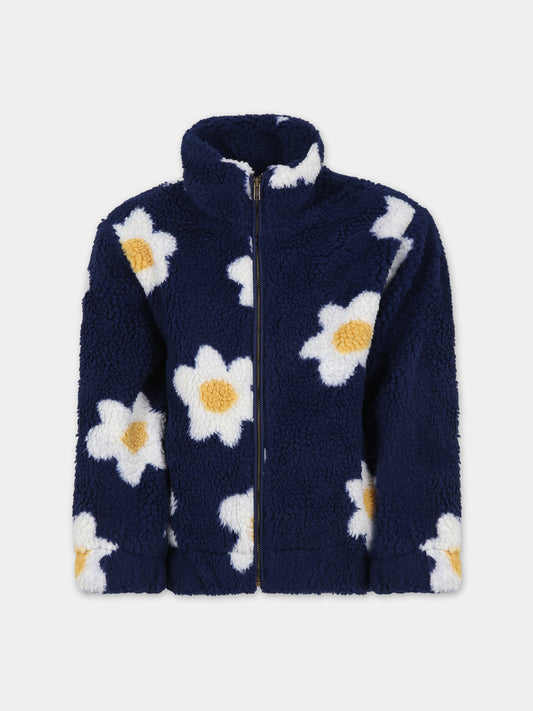 Ecopelliccia blu per bambina con stampa fiori,Bobo Choses,223AC127