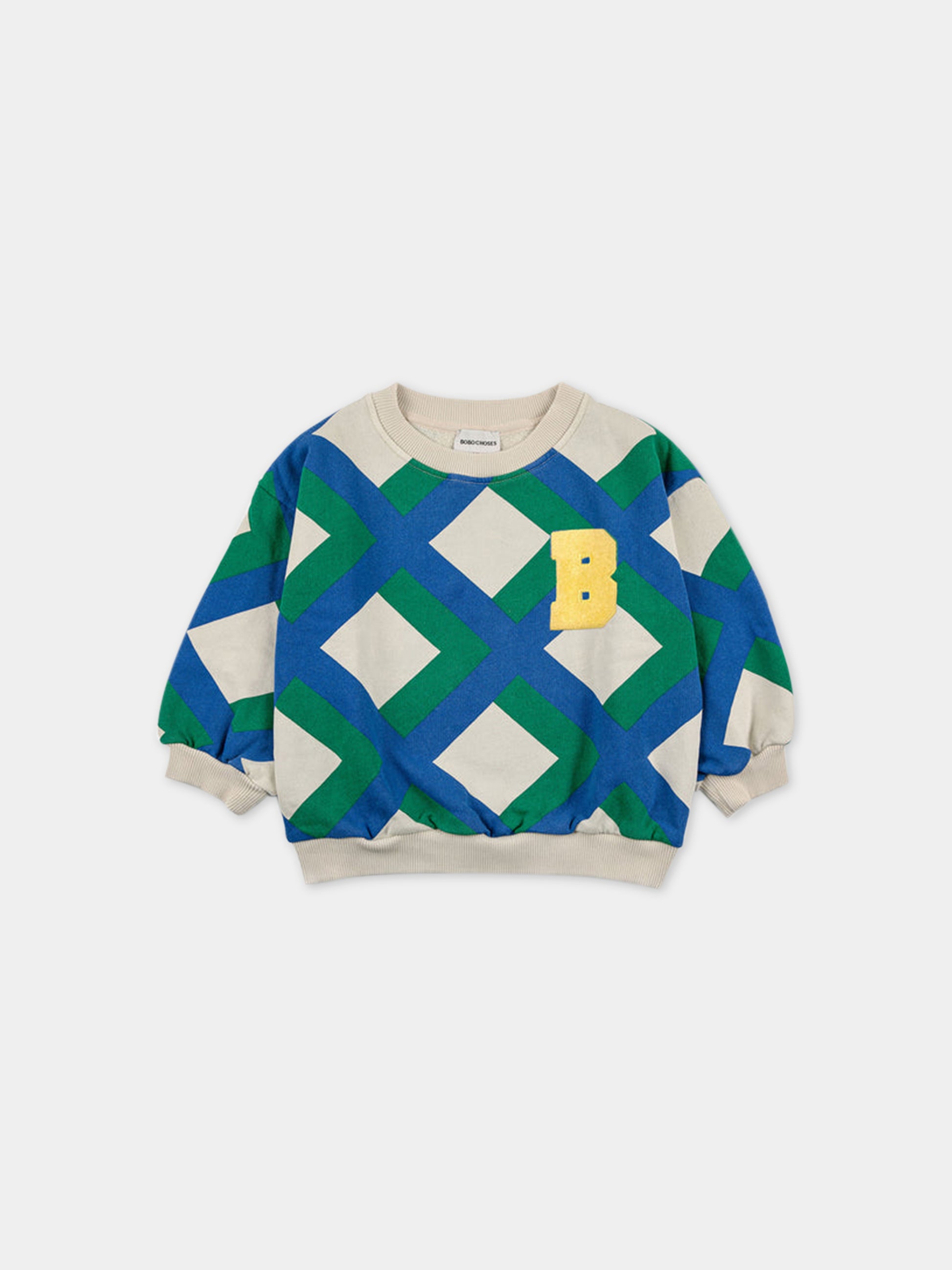 Felpa bianca per bambini con stampa quadri e logo,Bobo Choses,223AC033