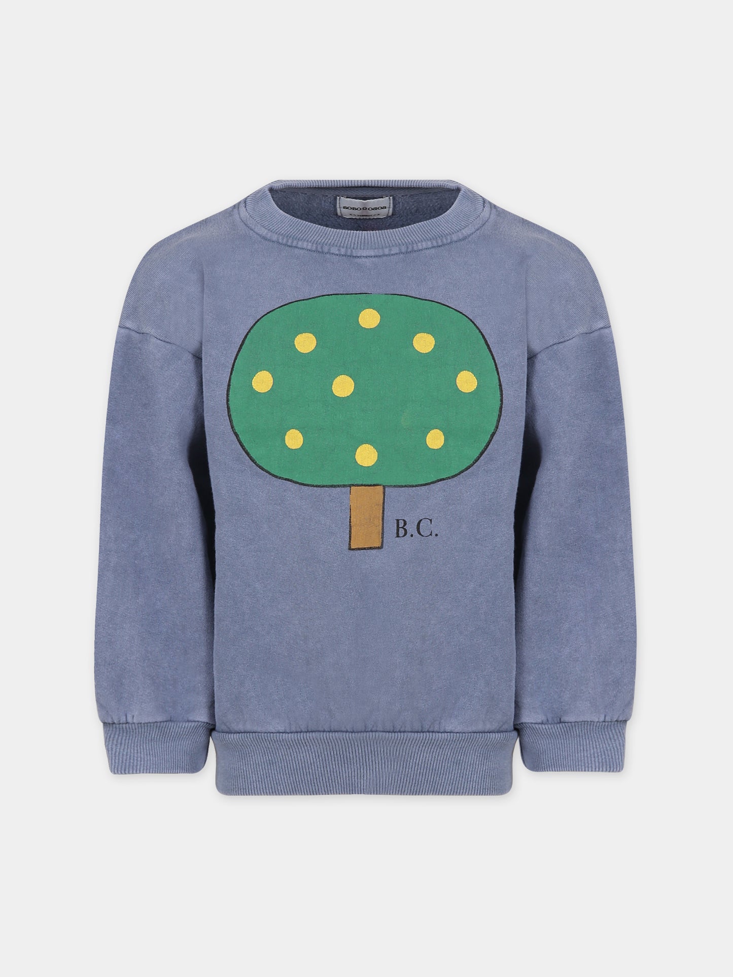 Felpa celeste per bambino con stampa albero,Bobo Choses,223AC030