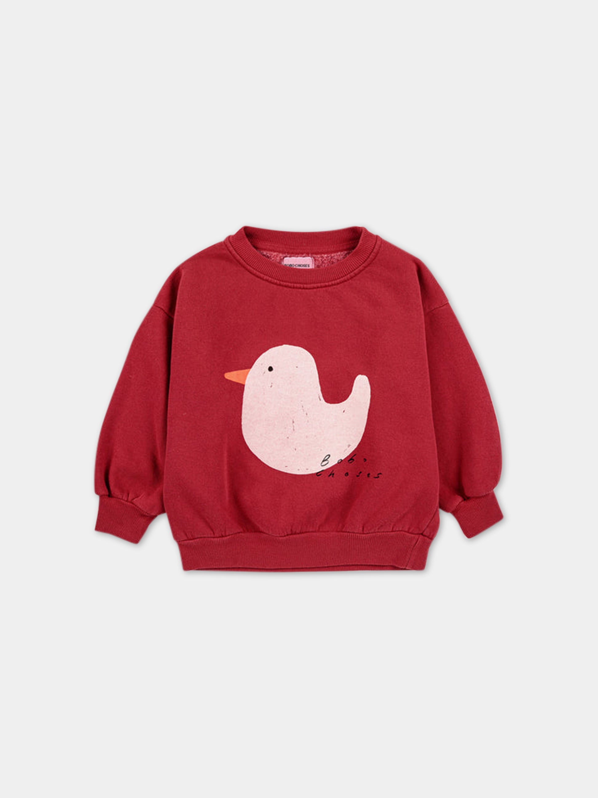 Felpa bordeaux per bambini con stampa papera e logo,Bobo Choses,223AC031
