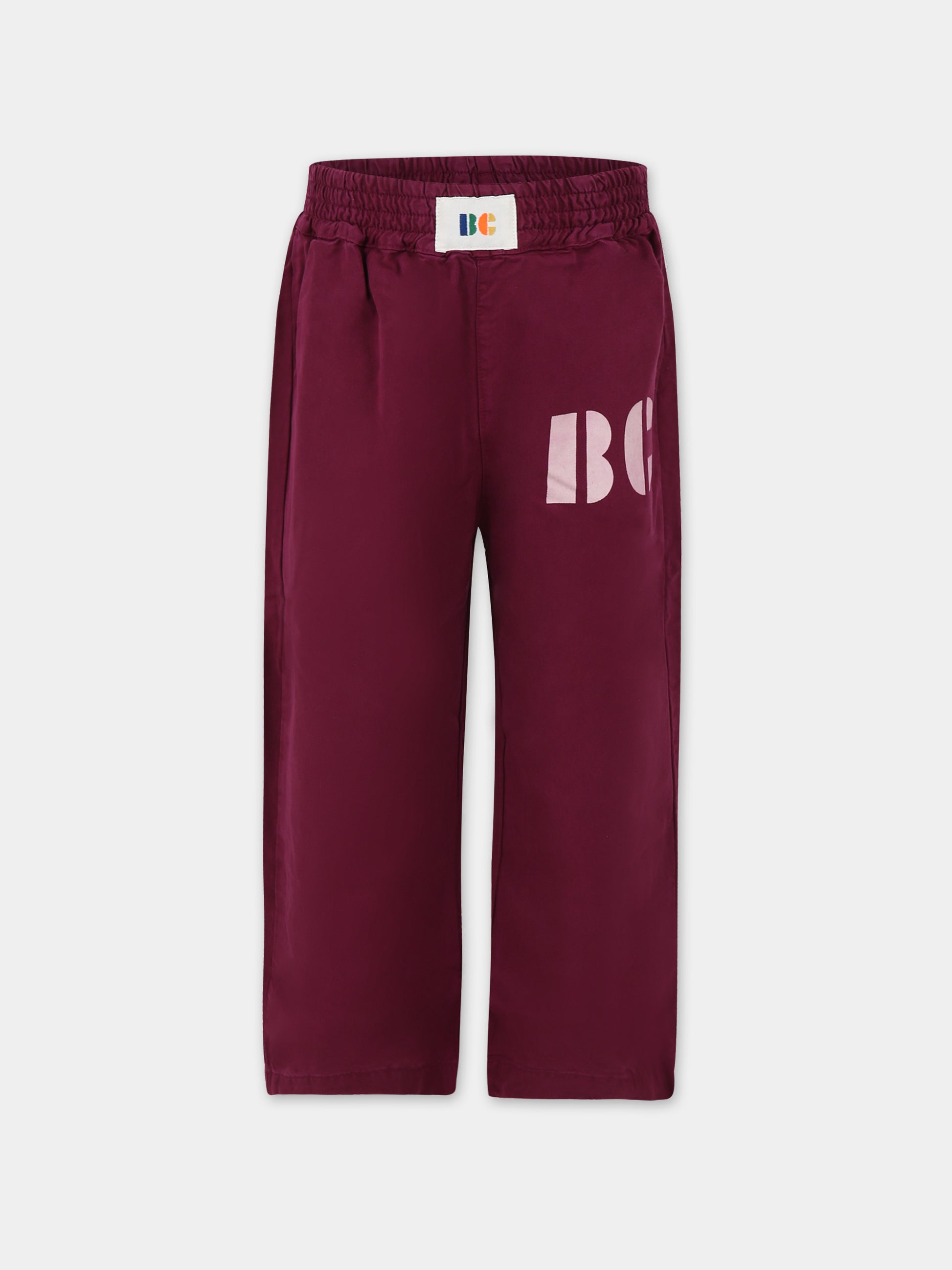 Pantaloni bordeaux per bambina con logo,Bobo Choses,223AC082