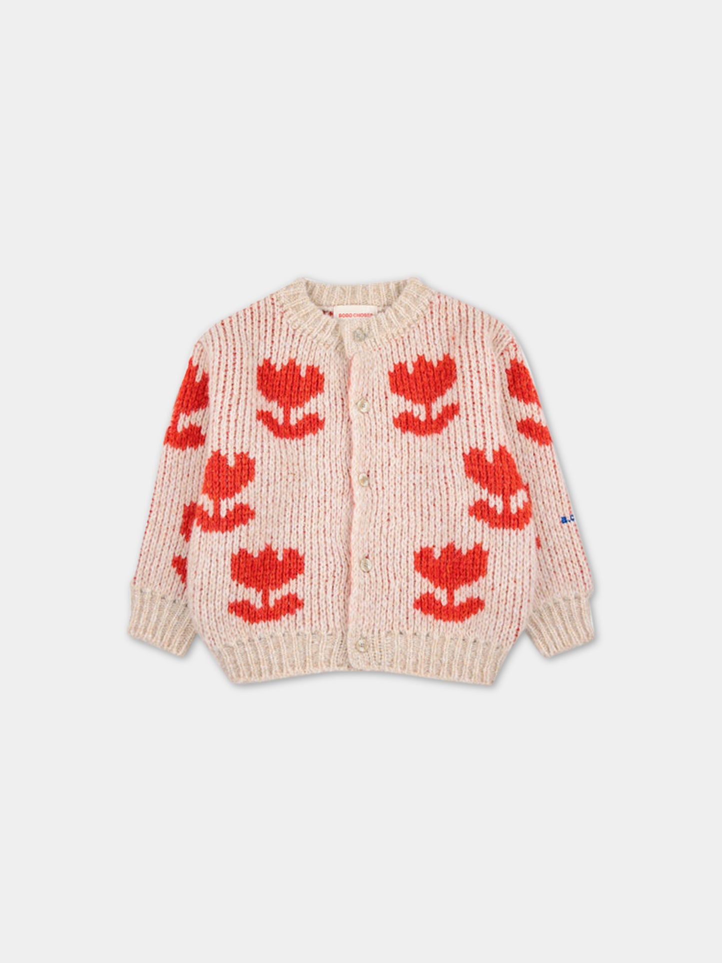 Cardigan avorio per bambina con fiori all-over,Bobo Choses,223AC124