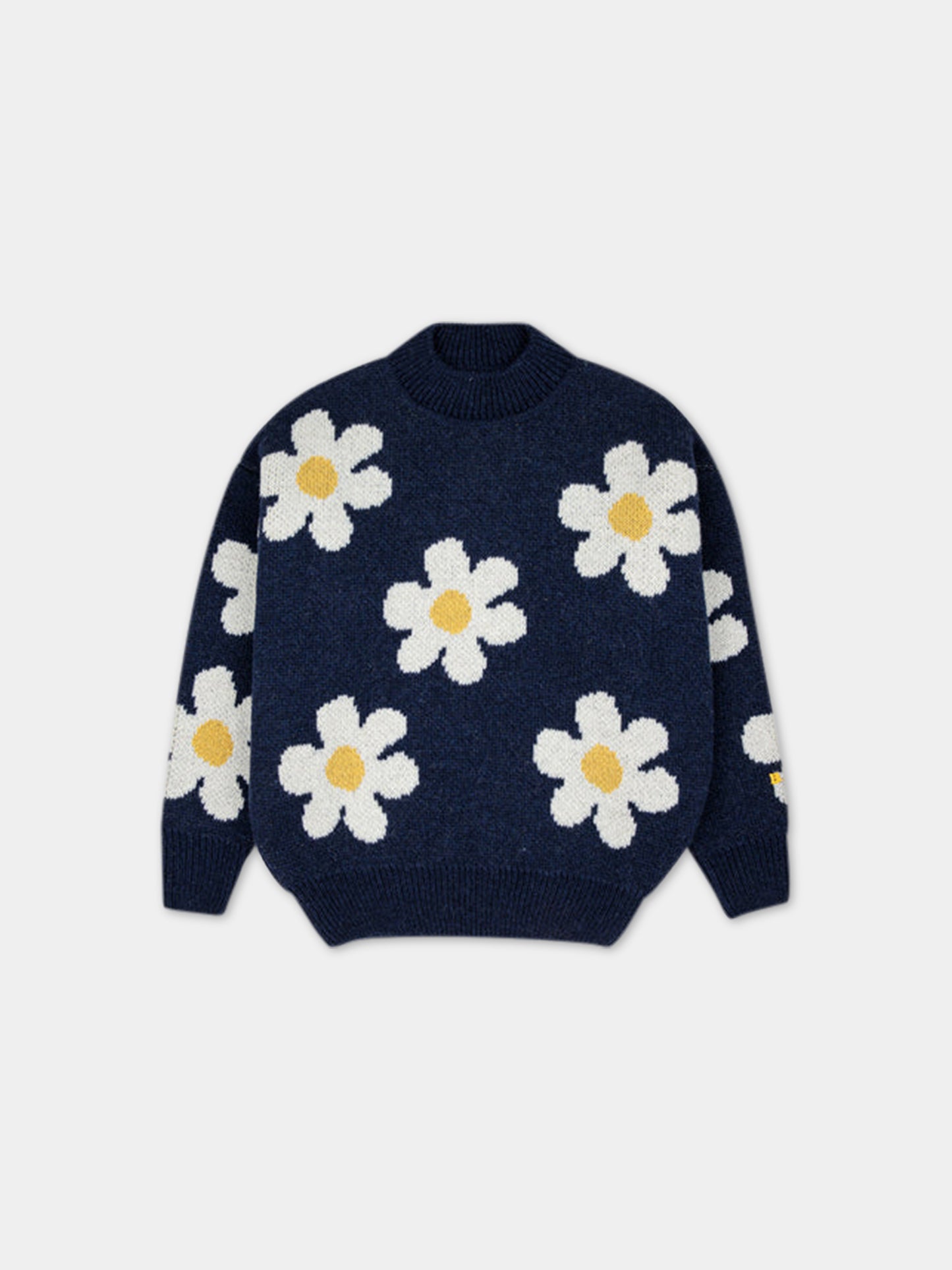 Maglione blu per bambina con ricamo margherite,Bobo Choses,223AC114