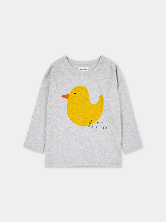 T-shirt grigia per bambini con stampa papera e logo,Bobo Choses,223AC006