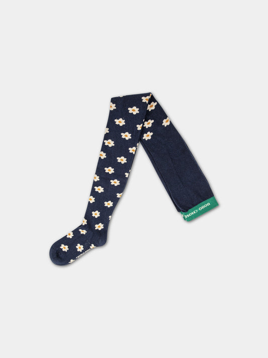 Collant blu per bambina con stampa margherite,Bobo Choses,223AI050