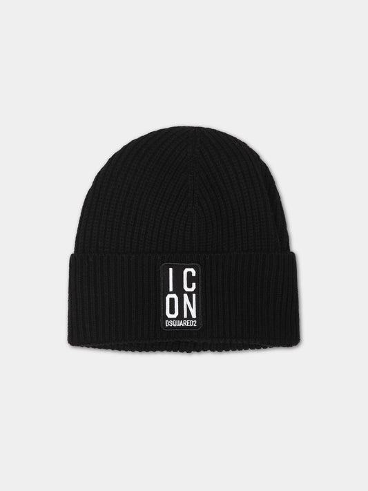 Berretto nero per bambino con logo,Dsquared2,DQ2025 D00WC DQ900
