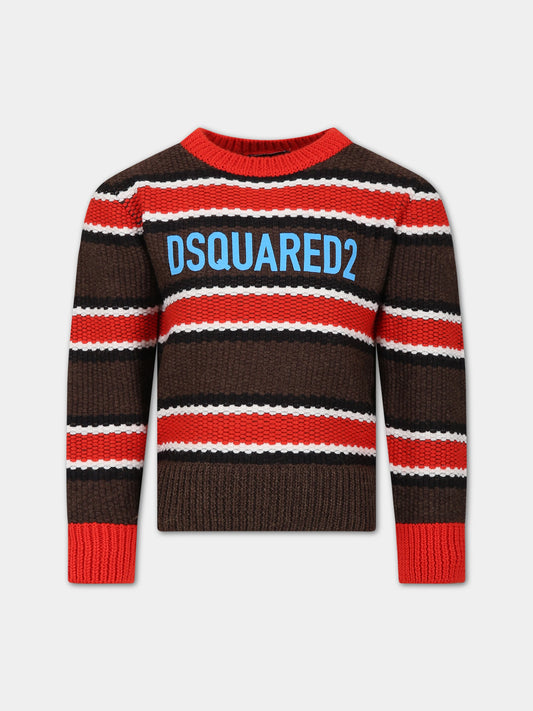 Maglione marrone per bambino con logo,Dsquared2,DQ1939 D0A57 DQ770