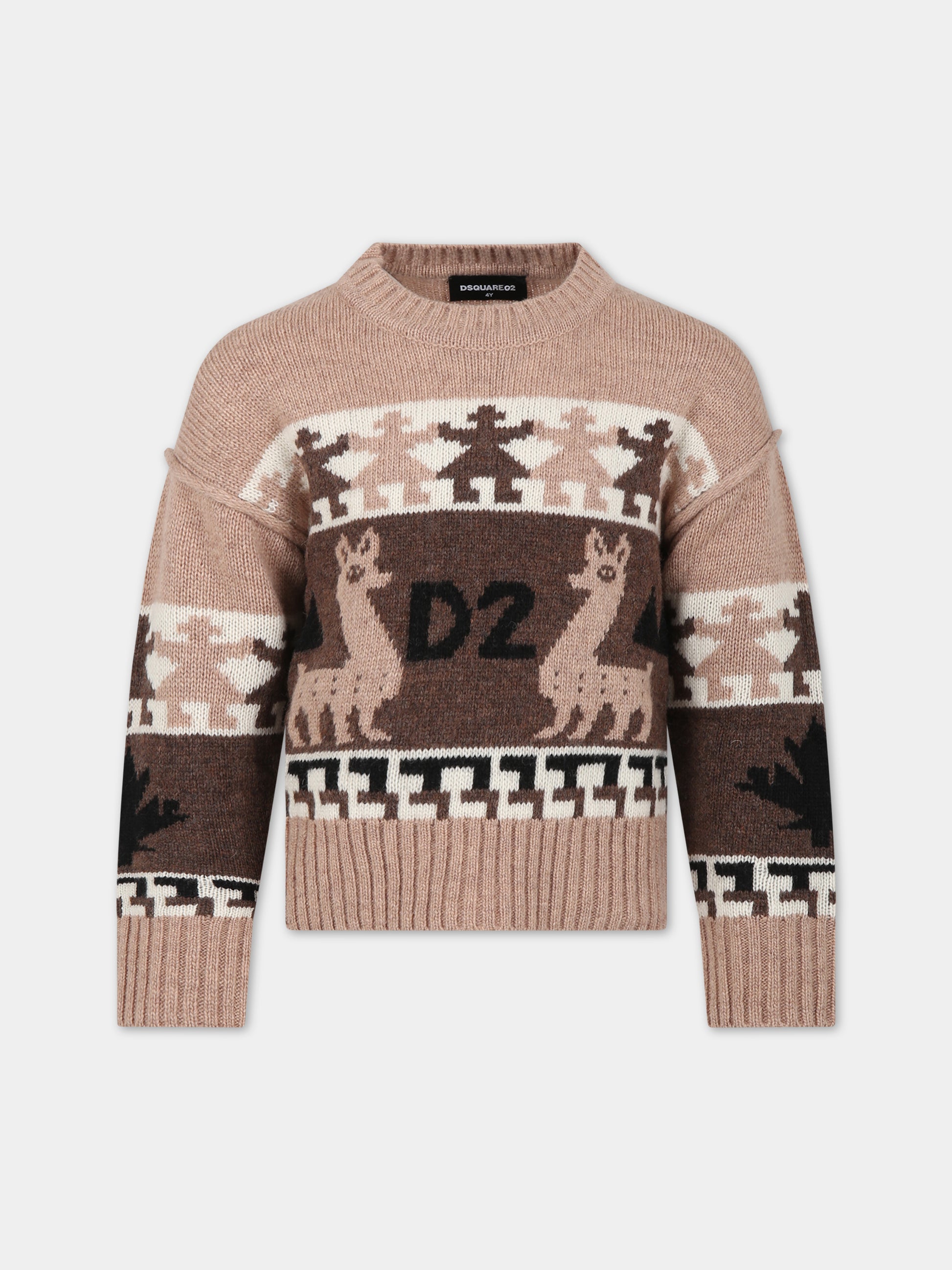 Maglione beige per bambino con motivo jacquard,Dsquared2,DQ1940 D0A4Y DQ713