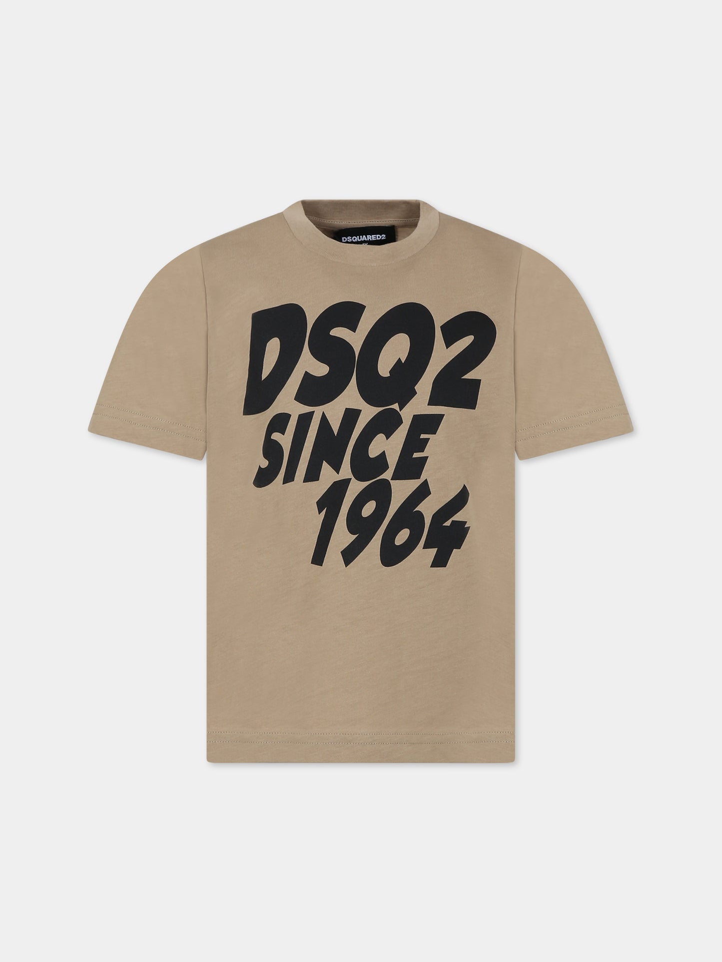 T-shirt beige per bambino con logo,Dsquared2,DQ1976 D00MV DQ716