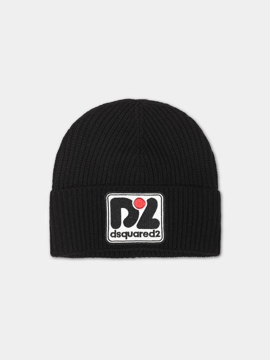 Berretto nero per bambino con logo,Dsquared2,DQ2016 D00WC DQ900