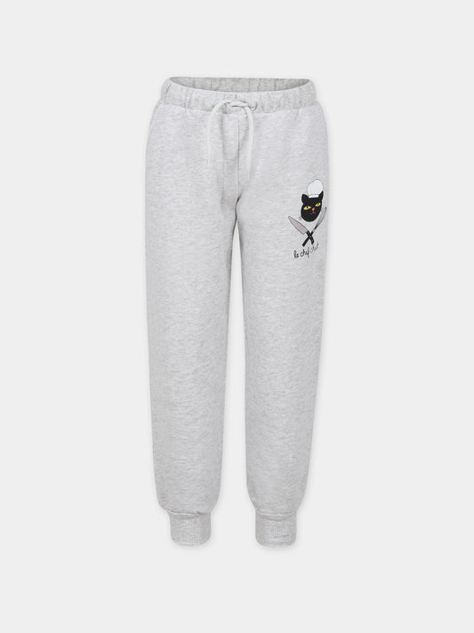 Pantaloni grigi per bambini con stampa gatto chef,Mini Rodini,2373013294