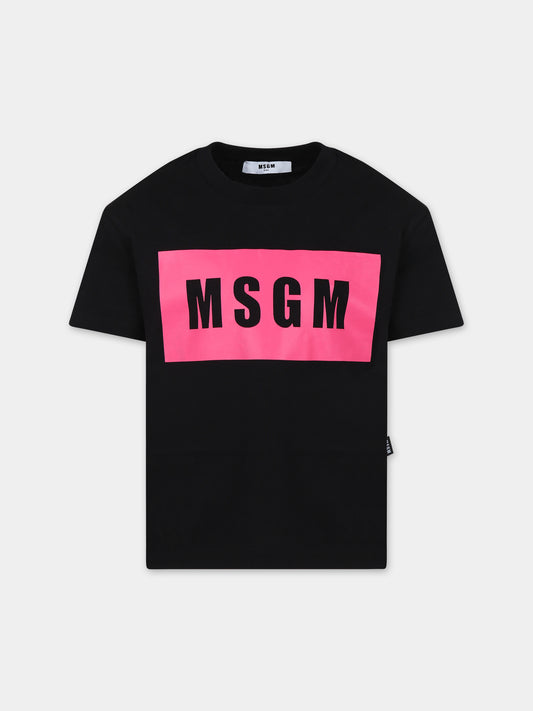 T-shirt nera per bambina con logo,Msgm Kids,F3MSJUTH010 110