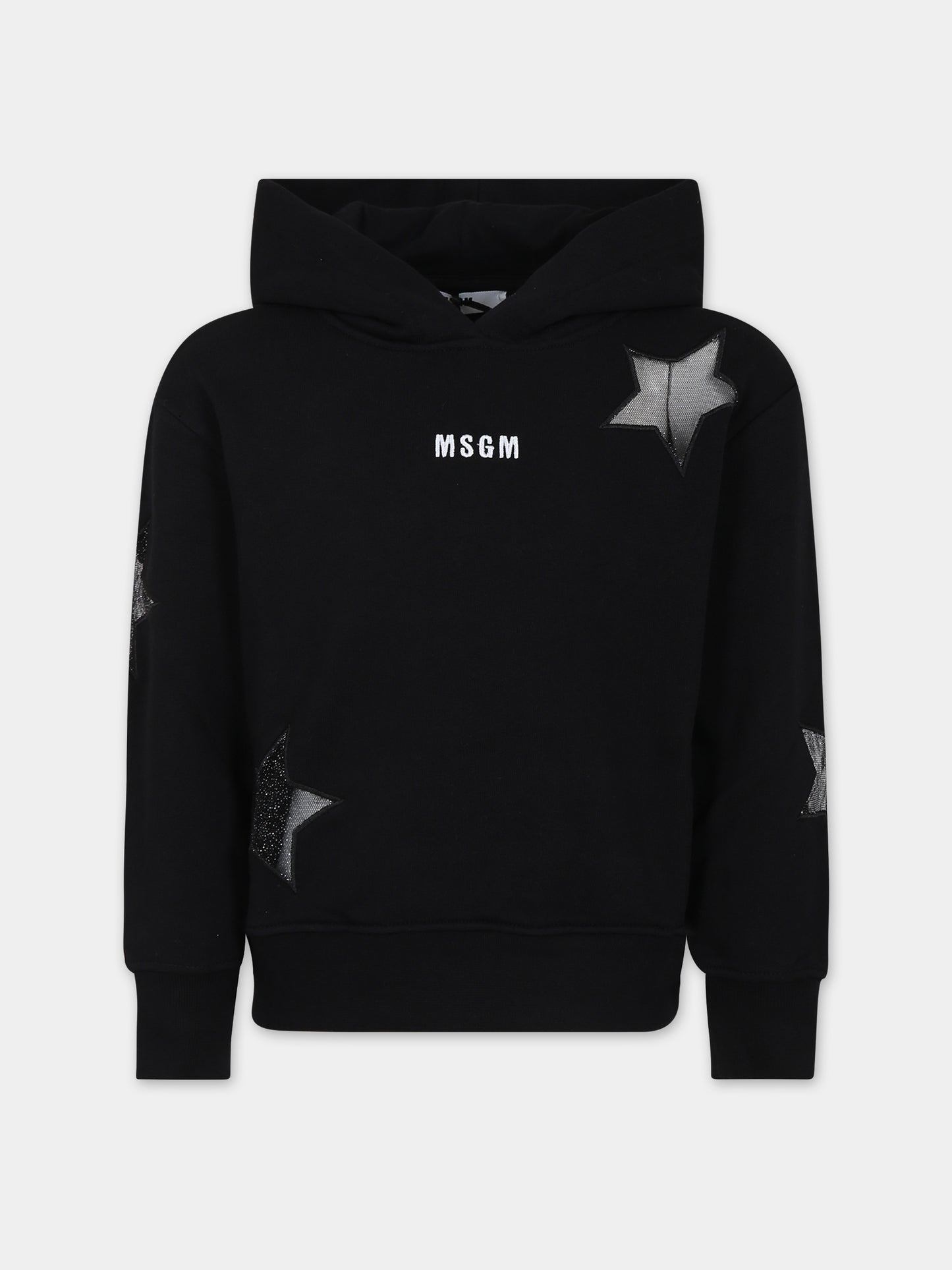 Felpa nera per bambina con logo e stelle,Msgm Kids,F3MSJGHS008 110