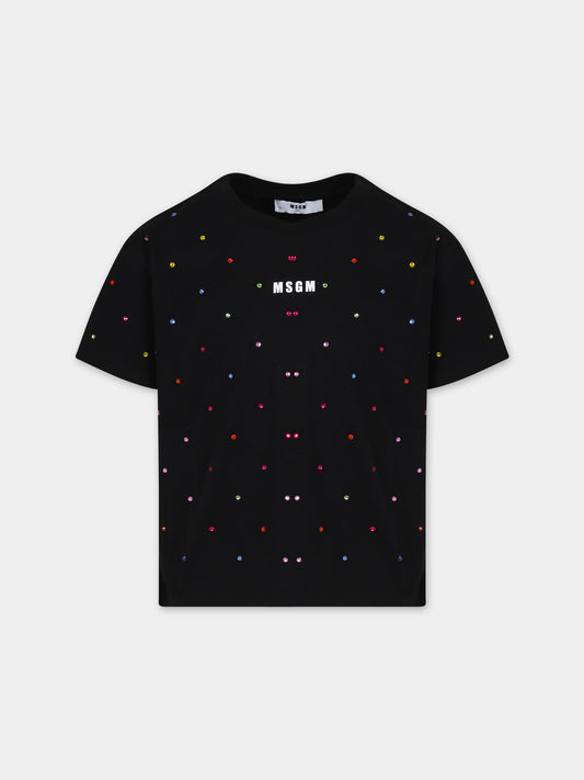 T-shirt nera per bambina con logo,Msgm Kids,F3MSJGTH085 110