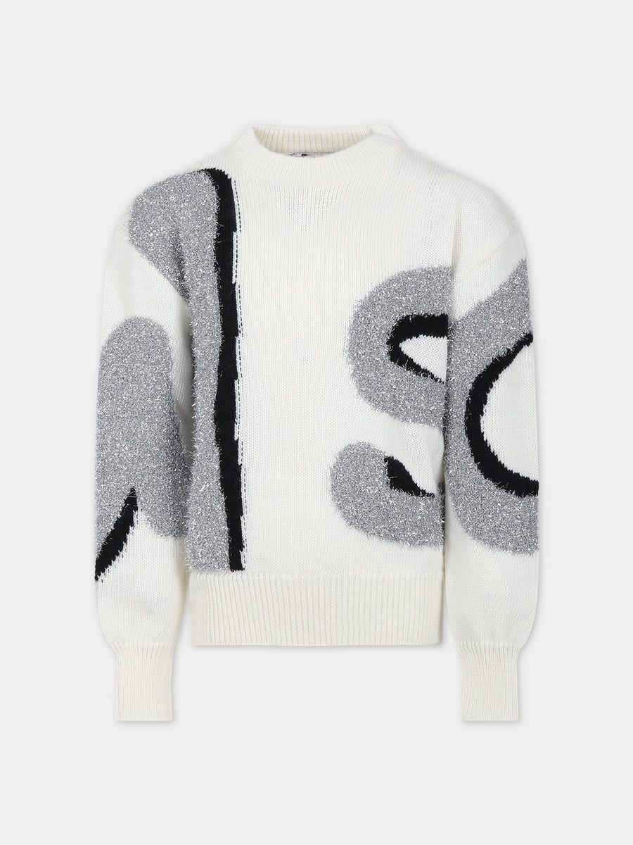 Maglione avorio per bambina con logo,Msgm Kids,F3MSJGJP122 013